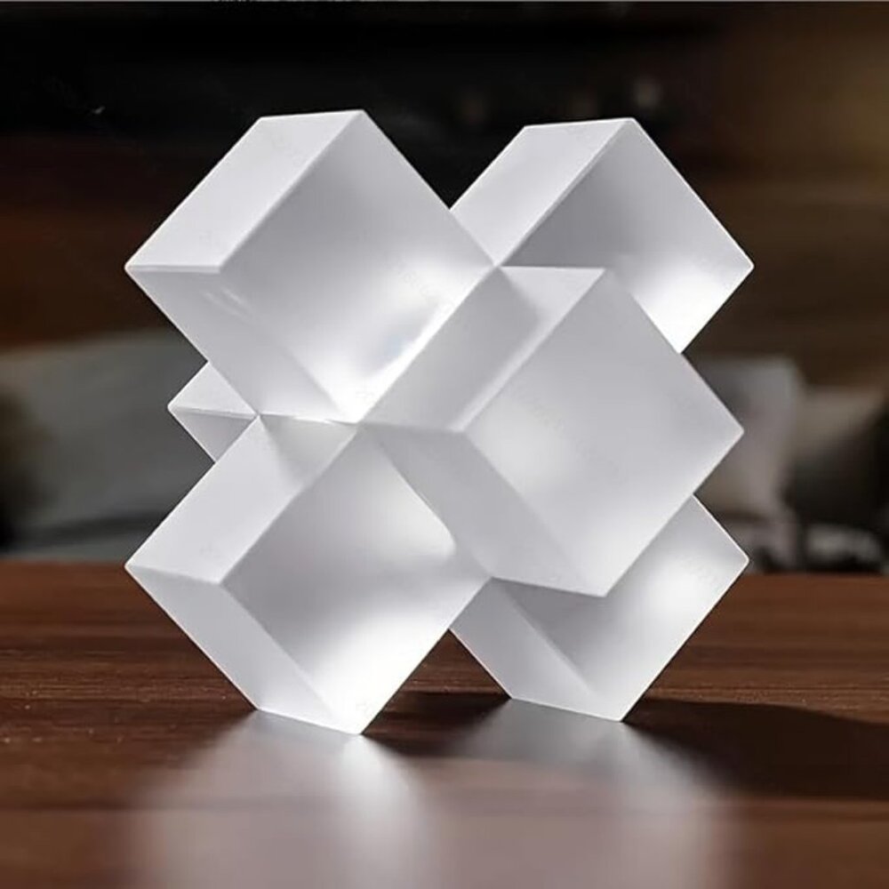Minimalist Crystal Cross Geometric Statues Ornaments Versatile Décor (White)